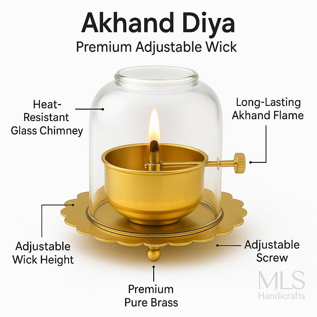 Golden Brass Akhand Diya Oil Lamp with Adjustable Wick