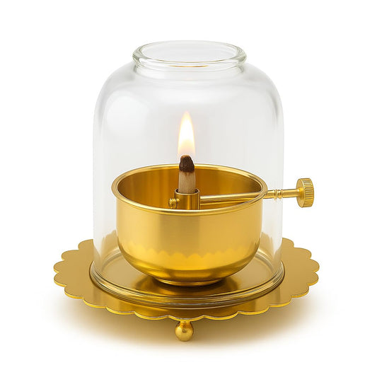 Golden Brass Akhand Diya Oil Lamp with Adjustable Wick